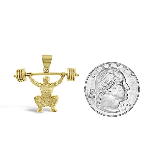 14K Yellow Gold Weightlifter Pendant Charm Fitness Gym Sports Jewelry 1 inch - Picture 2 of 3